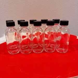10 Clear Glass Bottles Black Caps Small Empty Containers for Crafting DIY